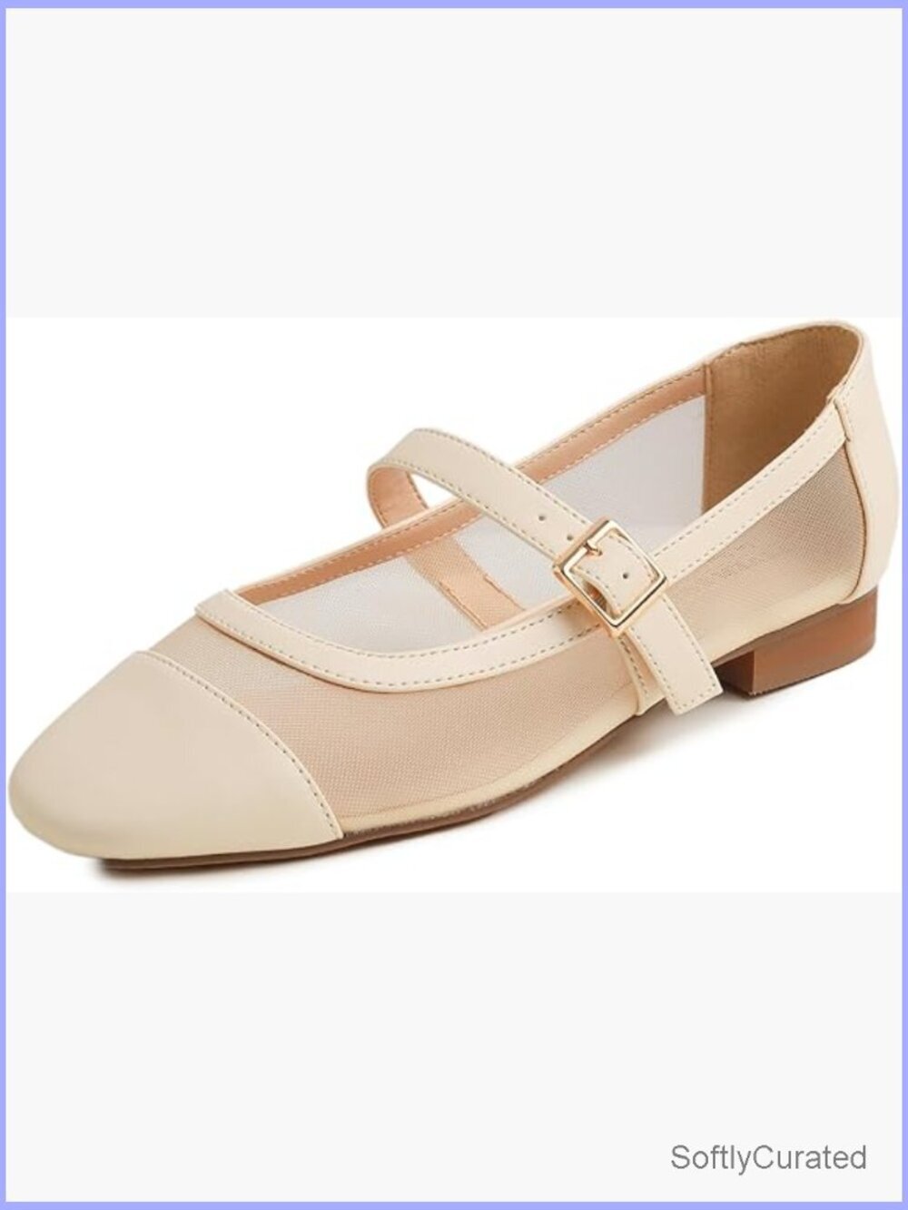Women's Square Toe Mary Jane Flats Slip On Buckle Low Heel Comfort Cushion